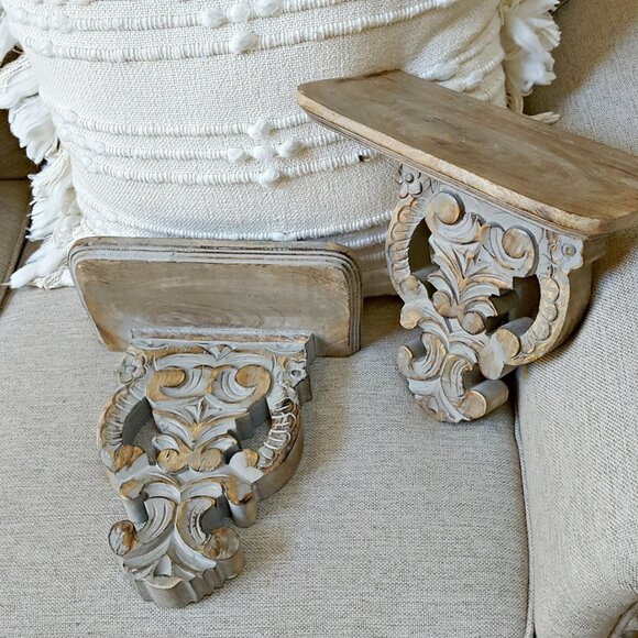 NEW! SET 2 EXQUISITE Carved WOOD WALL SHELVES - Picture 7 of 7